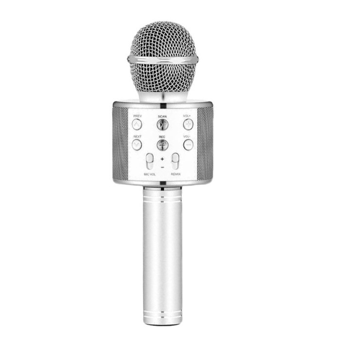 Microfon profesional de karaoke Let's sing, conexiune bluetooth 4.1, Hi-Fi ,cablu incarcare, difuzor incorporat, argintiu,doty [1]