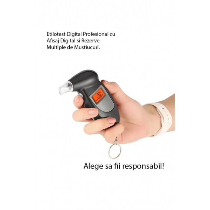 Mini Alcool Tester CleanBreath, portabil, functioneaza cu baterii, digital cu display LCD, 5 capete de suflat, negru, Doty® [1]