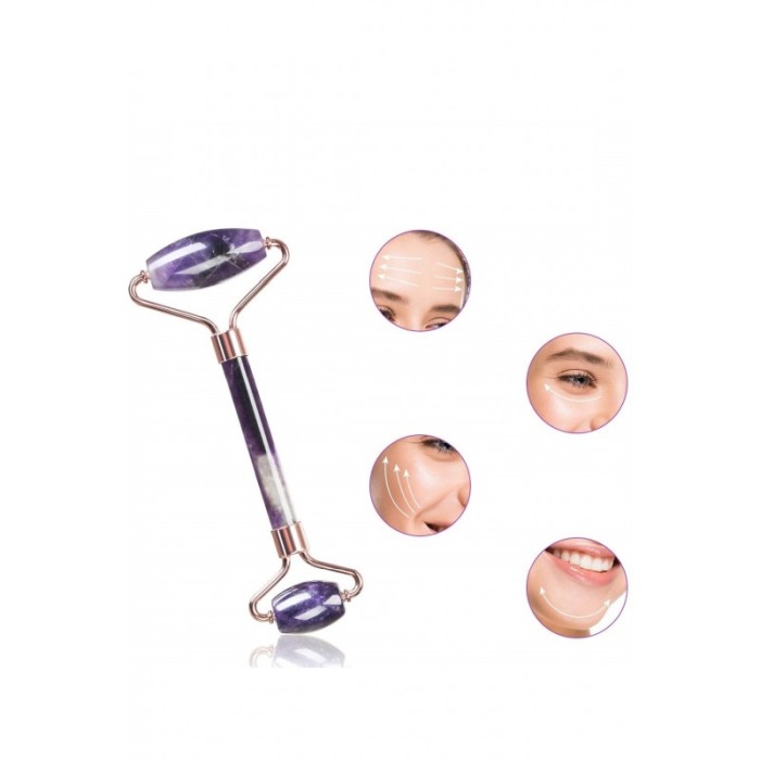 Mini aparat de masaj facial Amethyst Skin, rola mobila dubla , eficient, usor de utilizat, mov [3]