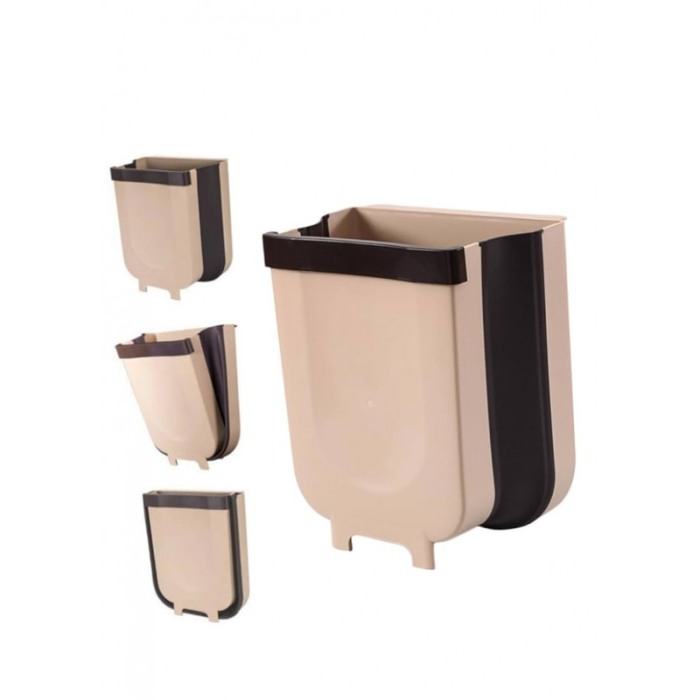 Mini Cos de gunoi Portable TrashCan Doty.ro®, suspendat, Pliabil, 4 L capacitate, 17x13 cm, maro [3]