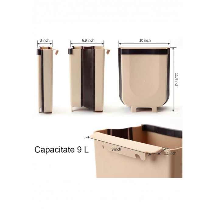 Mini Cos de gunoi Portable TrashCan Doty.ro®, suspendat, Pliabil, 4 L capacitate, 17x13 cm, maro [8]
