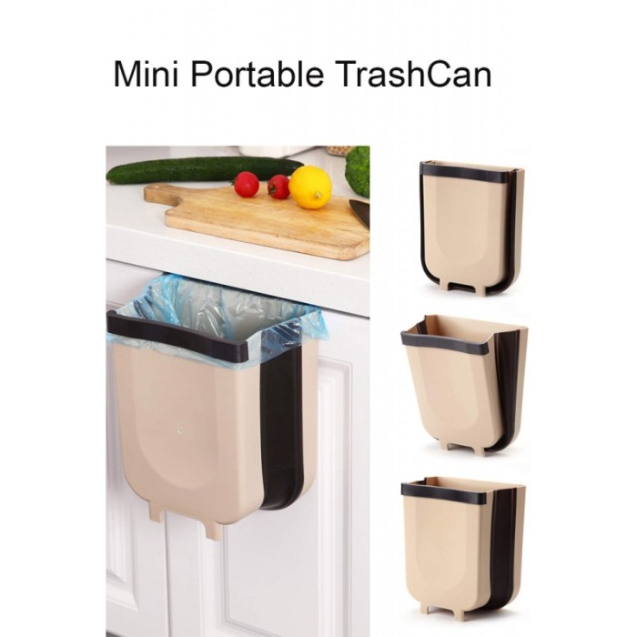 Mini Cos de gunoi Portable TrashCan Doty.ro®, suspendat, Pliabil, 4 L capacitate, 17x13 cm, maro [2]