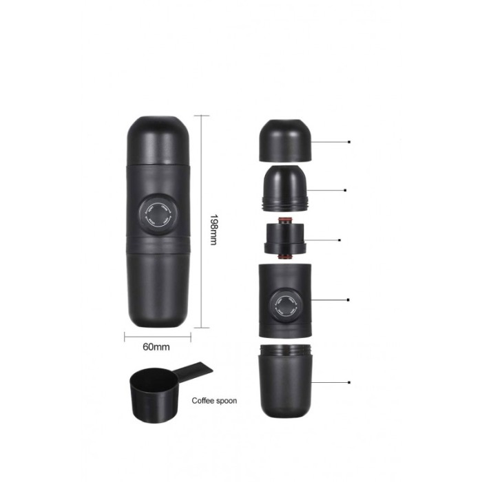 Mini espressor manual Coffee&Go, portabil, pentru cafea macinata, 70 ml, 17x7x6 cm, negru, Doty®️ [6]