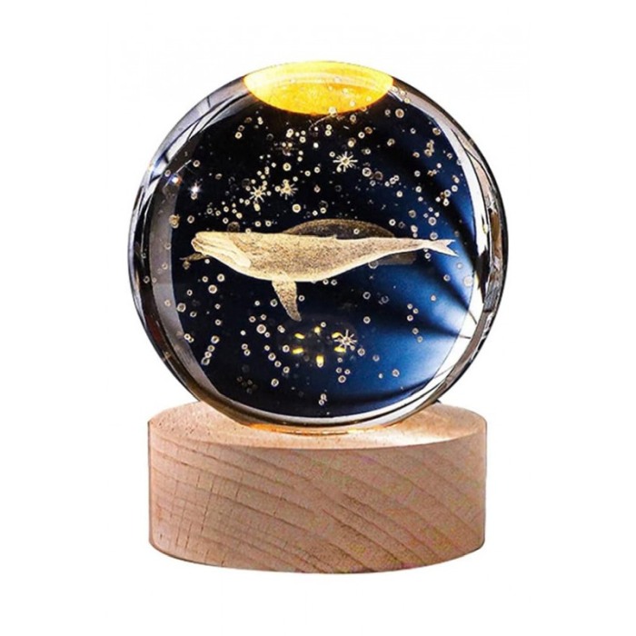 Mini glob decorativ din sticla BlueWhale Doty®, iluminat, design creativ, USB inclus, baza din lemn, 9 cm [1]