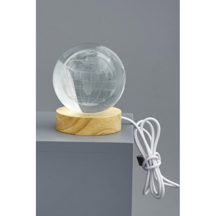 Mini glob decorativ din sticla EarthLight, iluminat, design creativ, cu planeta Pamant, USB inclus, baza din lemn, 9 cm [4]