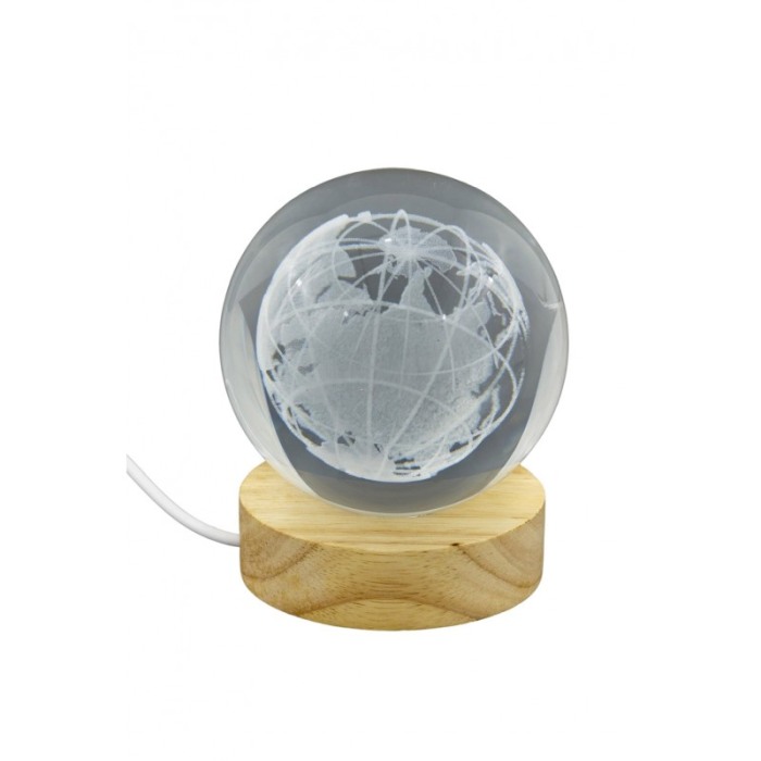 Mini glob decorativ din sticla EarthLight, iluminat, design creativ, cu planeta Pamant, USB inclus, baza din lemn, 9 cm [3]