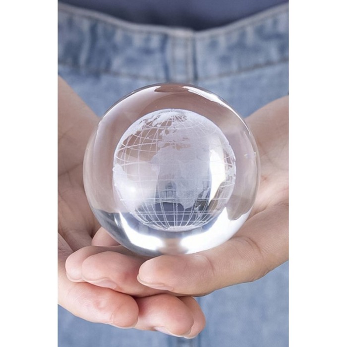 Mini glob decorativ din sticla EarthLight, iluminat, design creativ, cu planeta Pamant, USB inclus, baza din lemn, 9 cm [7]