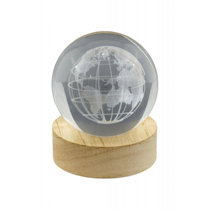 Mini glob decorativ din sticla EarthLight, iluminat, design creativ, cu planeta Pamant, USB inclus, baza din lemn, 9 cm [1]