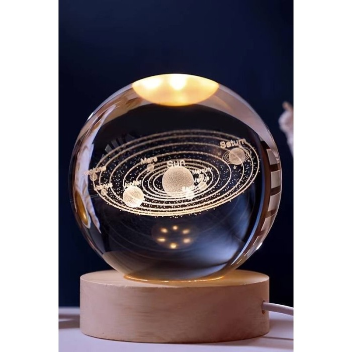 Mini glob decorativ din sticla SystemLight, iluminat, design creativ, cu sistemul solar, USB inclus, baza din lemn, 9 cm [7]