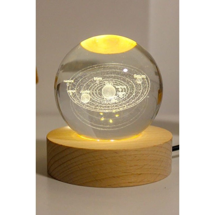 Mini glob decorativ din sticla SystemLight, iluminat, design creativ, cu sistemul solar, USB inclus, baza din lemn, 9 cm [5]