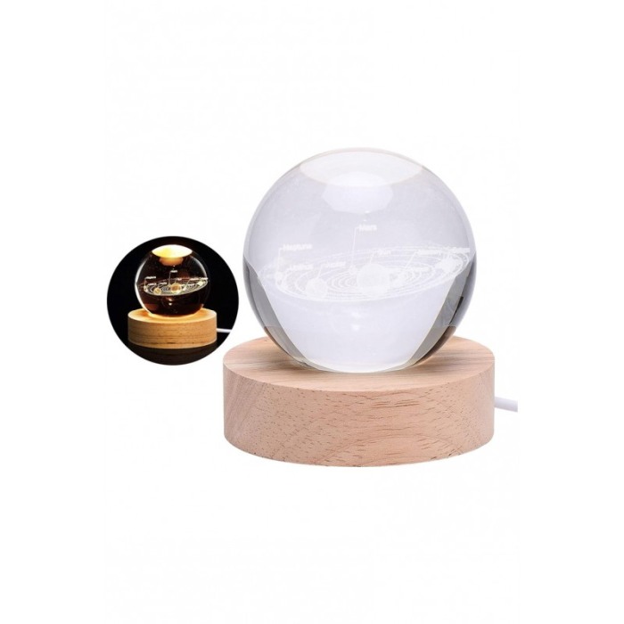 Mini glob decorativ din sticla SystemLight, iluminat, design creativ, cu sistemul solar, USB inclus, baza din lemn, 9 cm [8]
