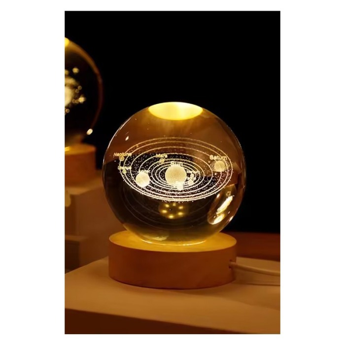 Mini glob decorativ din sticla SystemLight, iluminat, design creativ, cu sistemul solar, USB inclus, baza din lemn, 9 cm [6]