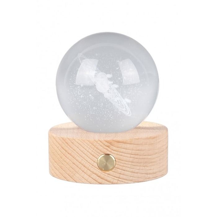 Mini glob decorativ din sticla SystemLight, iluminat, design creativ, cu sistemul solar, USB inclus, baza din lemn, 9 cm [3]