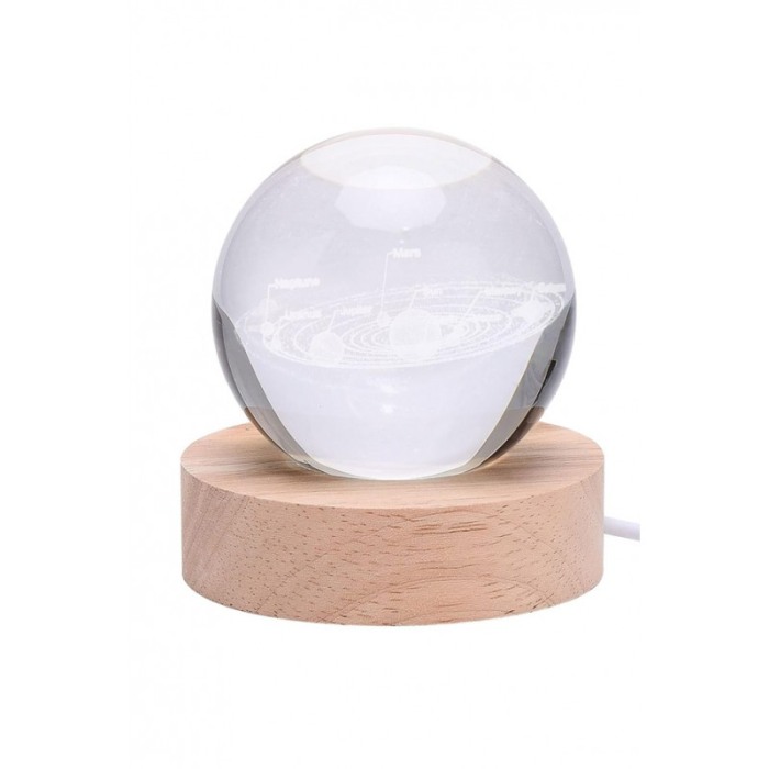 Mini glob decorativ din sticla SystemLight, iluminat, design creativ, cu sistemul solar, USB inclus, baza din lemn, 9 cm [10]
