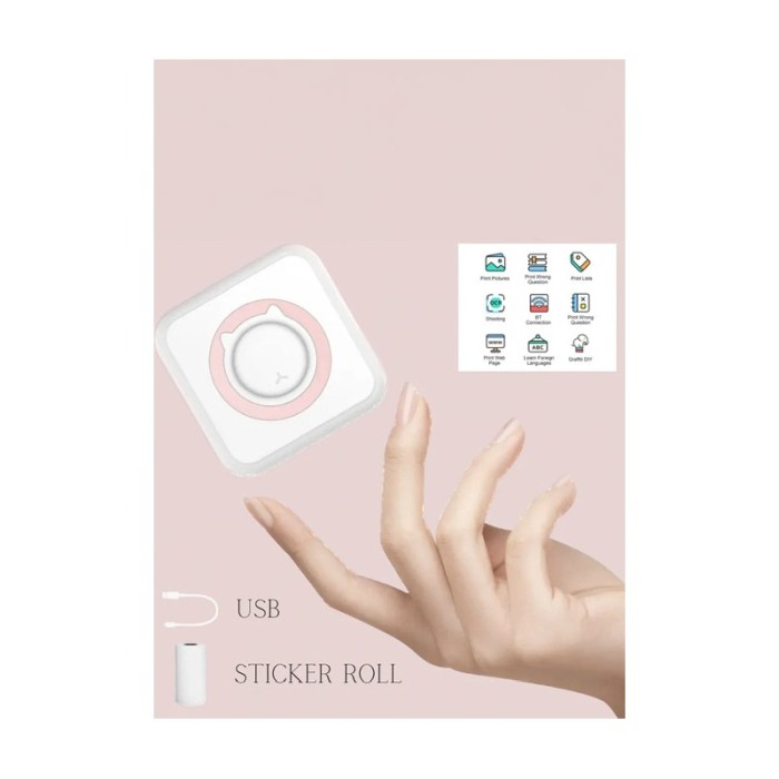 Mini imprimanta JustPrint, portabila, termica, conectare prin bluetooth, alb/roz, Doty® [4]