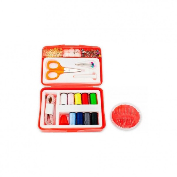 Mini kit de cusut Stitches, 112 accesorii incluse, portabil, ace cu autofiletare, 12x8 cm , rosu [1]