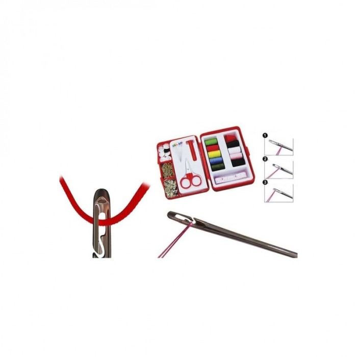 Mini kit de cusut Stitches, 112 accesorii incluse, portabil, ace cu autofiletare, 12x8 cm , rosu [4]