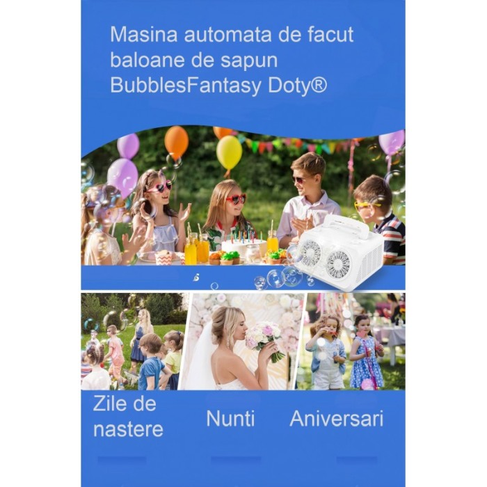 Mini Masina automata de facut baloane de sapun BubblesFantasy Doty®, cu baterii, 20000+ baloane de sapun/min, alb [5]