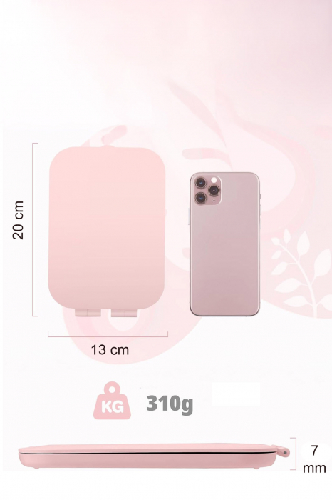 Mini Oglinda Cosmetica Portabila AllTime Espejo Doty®, iluminare LED, 3 tipuri de lumina, USB inclus, 20x13 cm, practica si usor de transportat, design minimalist si elegant, roz pudra [3]