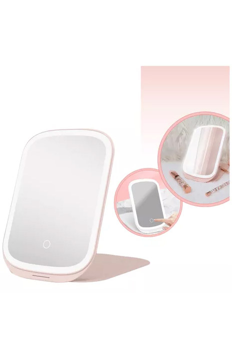 Mini Oglinda Cosmetica Portabila AllTime Espejo Doty®, iluminare LED, 3 tipuri de lumina, USB inclus, 20x13 cm, practica si usor de transportat, design minimalist si elegant, roz pudra [7]