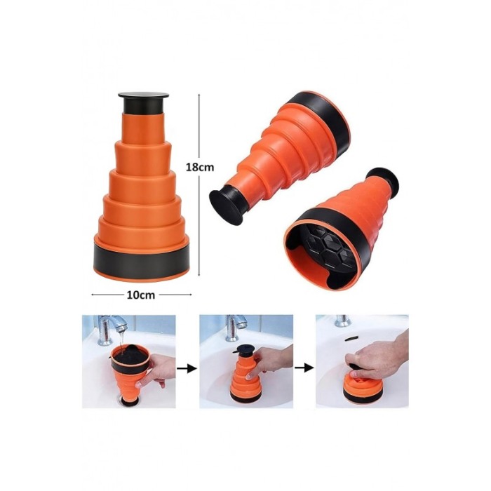 Mini pompa de desfundat scurgerile ClogBuster Doty®, sistem manual, polipropilena si silicon, portocaliu, 18x10 cm [7]
