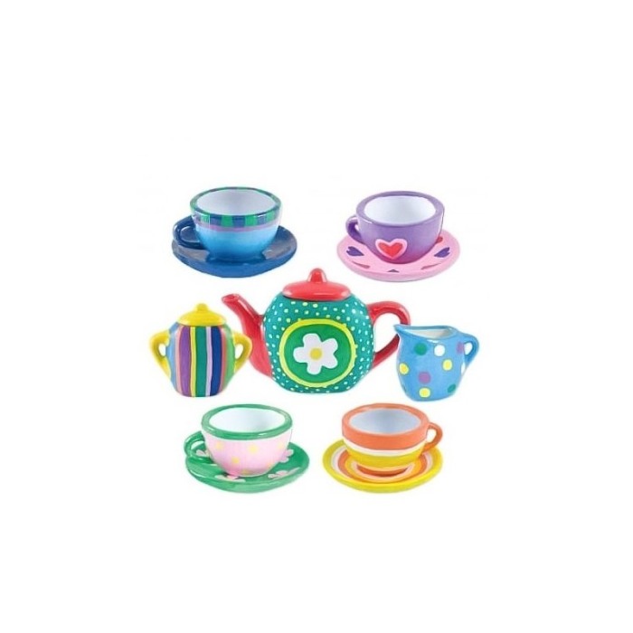 Mini Set pentru servire ceai de pictat pentru copii TeaTime ceramica, 21 accesorii, educativ, interactiv, multicolor, Doty® [5]