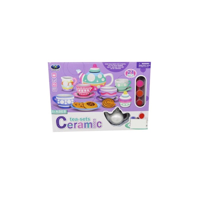 Mini Set pentru servire ceai de pictat pentru copii TeaTime ceramica, 21 accesorii, educativ, interactiv, multicolor, Doty® [7]