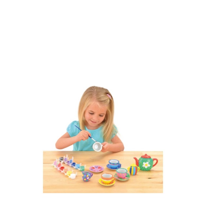 Mini Set pentru servire ceai de pictat pentru copii TeaTime ceramica, 21 accesorii, educativ, interactiv, multicolor, Doty® [4]