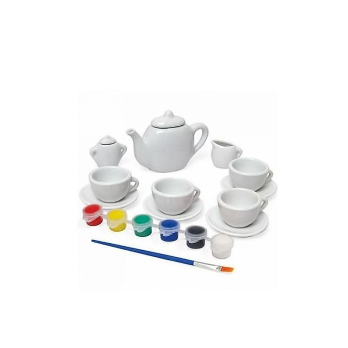 Mini Set pentru servire ceai de pictat pentru copii TeaTime ceramica, 21 accesorii, educativ, interactiv, multicolor, Doty® [1]