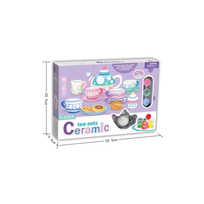 Mini Set pentru servire ceai de pictat pentru copii TeaTime ceramica, 21 accesorii, educativ, interactiv, multicolor, Doty® [6]