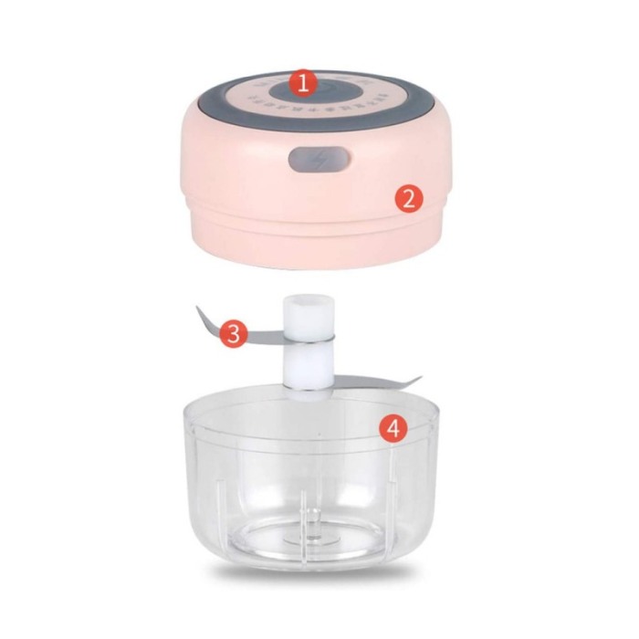 Mini tocator electric MiniChop, design elegant, 90x90x100 mm, reincarcabil, USB inclus, 2 lame,roz pudra [2]