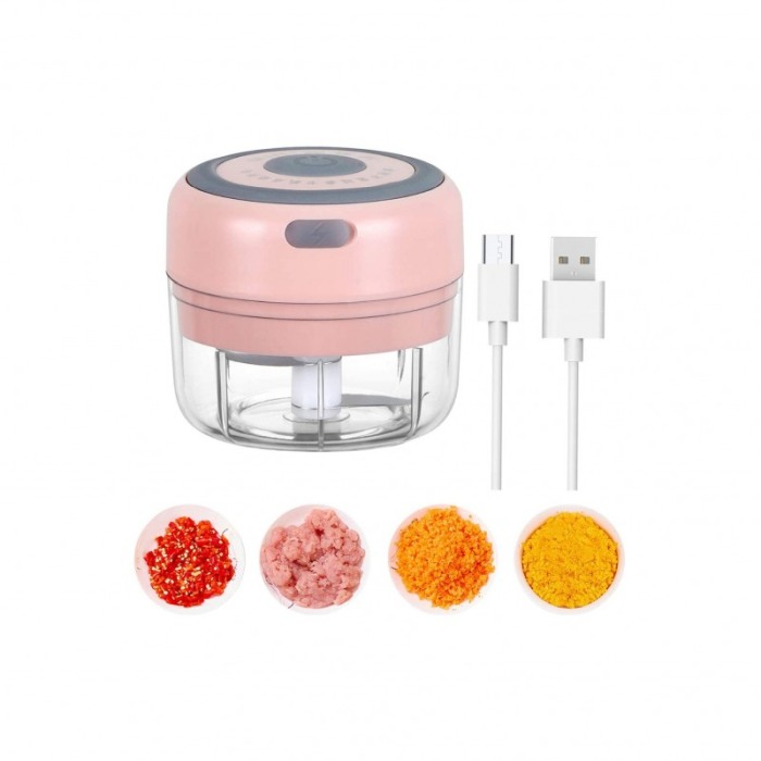 Mini tocator electric MiniChop, design elegant, 90x90x100 mm, reincarcabil, USB inclus, 2 lame,roz pudra [3]