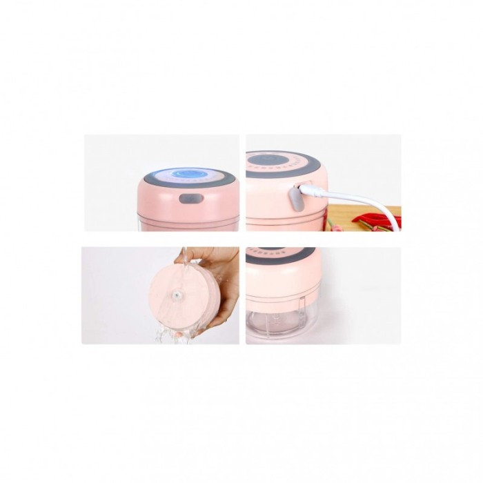 Mini tocator electric MiniChop, design elegant, 90x90x100 mm, reincarcabil, USB inclus, 2 lame,roz pudra [5]
