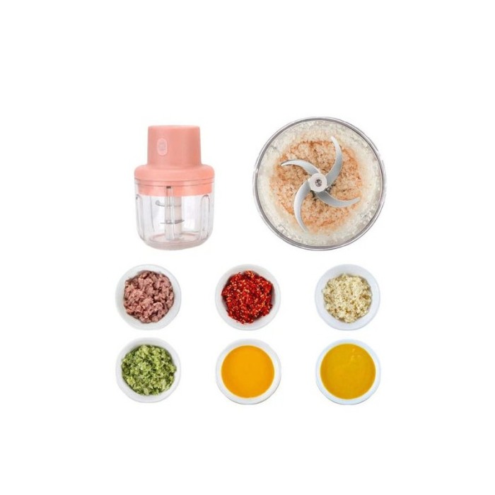 Mini tocator electric PinkChopper, pentru usturoi si alte alimente, USB inclus, 3 lame, 250 ml, roz, Doty® [6]
