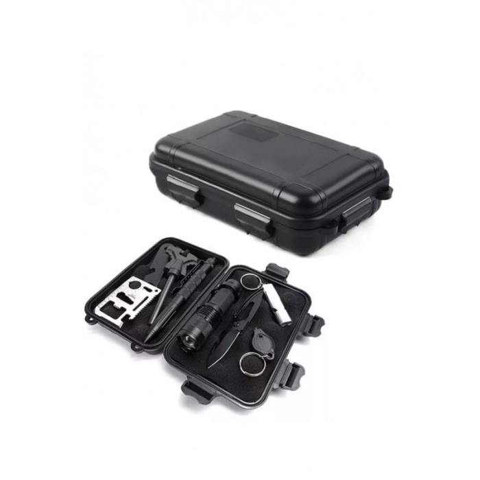 Mini Trusa de supravietuire Caution AllertKit Doty®, 10 piese incluse, pentru camping, drumetii sau aventuri in aer liber, negru [12]