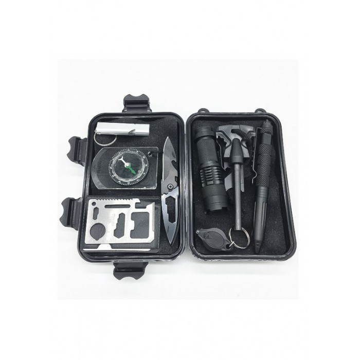 Mini Trusa de supravietuire Caution AllertKit Doty®, 10 piese incluse, pentru camping, drumetii sau aventuri in aer liber, negru [5]