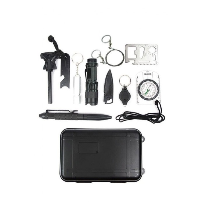 Mini Trusa de supravietuire Caution AllertKit Doty®, 10 piese incluse, pentru camping, drumetii sau aventuri in aer liber, negru [7]