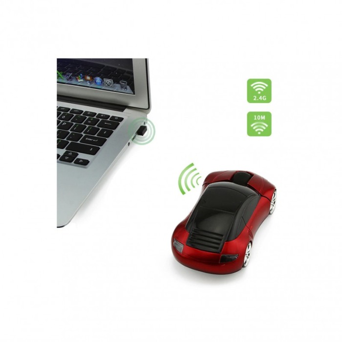 Mouse optic USB SuperCar, wireless 2.4GHZ, design masina , rosu [6]