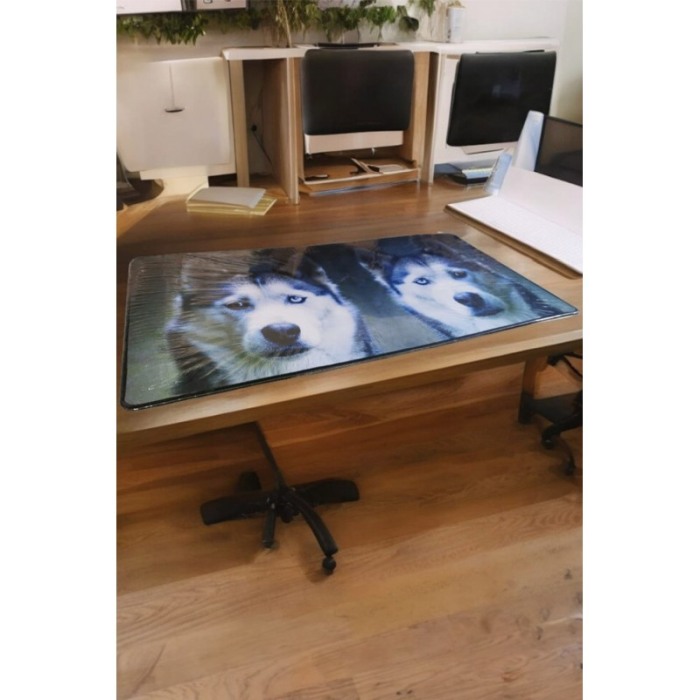 Mousepad Boomer Doty®, supradimensionat, design cu lupi, 60x30 cm, din cauciuc, anti-alunecare, albastru/negru [4]