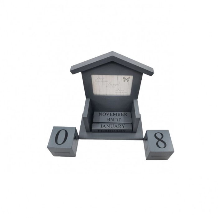 Obiect decorativ Little House, are calendar si mesaj inspirational inscripitionat, din lemn, 20x23x9 cm, gri, Doty®️ [5]