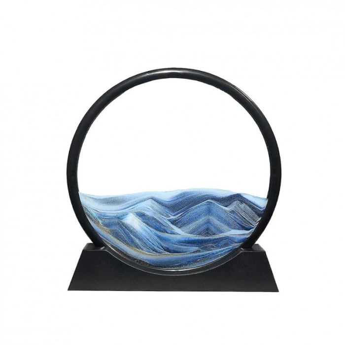 Obiect decorativ pentru birou BlueScene Sand, tip tablou cu nisip miscator, 3D, clepsidra, antistres, 17 cm, negru/albastru [1]