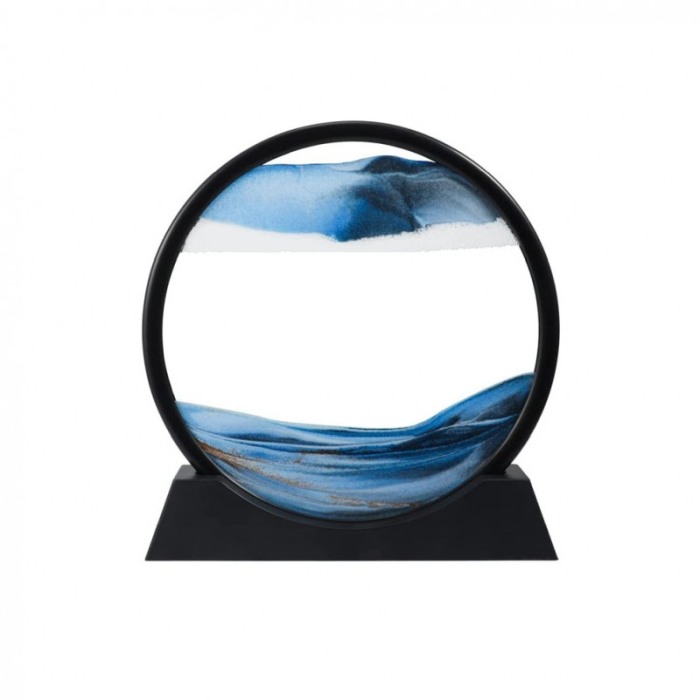 Obiect decorativ pentru birou BlueScene Sand, tip tablou cu nisip miscator, 3D, clepsidra, antistres, 17 cm, negru/albastru [5]