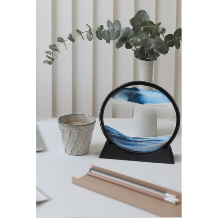 Obiect decorativ pentru birou BlueScene Sand, tip tablou cu nisip miscator, 3D, clepsidra, antistres, 17 cm, negru/albastru [3]
