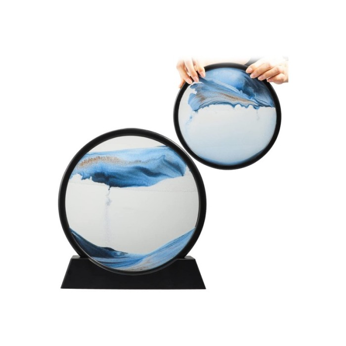 Obiect decorativ pentru birou BlueScene Sand, tip tablou cu nisip miscator, 3D, clepsidra, antistres, 25 cm, negru/albastru [2]