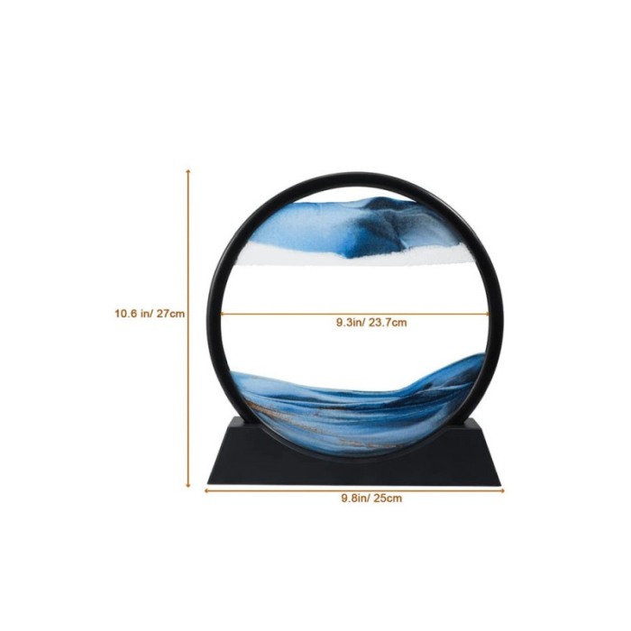 Obiect decorativ pentru birou BlueScene Sand, tip tablou cu nisip miscator, 3D, clepsidra, antistres, 25 cm, negru/albastru [4]
