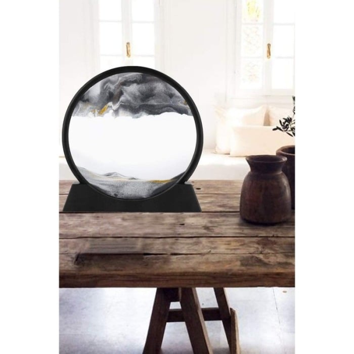 Obiect decorativ pentru birou GreyScene Sand, tip tablou cu nisip miscator, 3D, clepsidra, antistres, 17 cm, gri/negru [3]