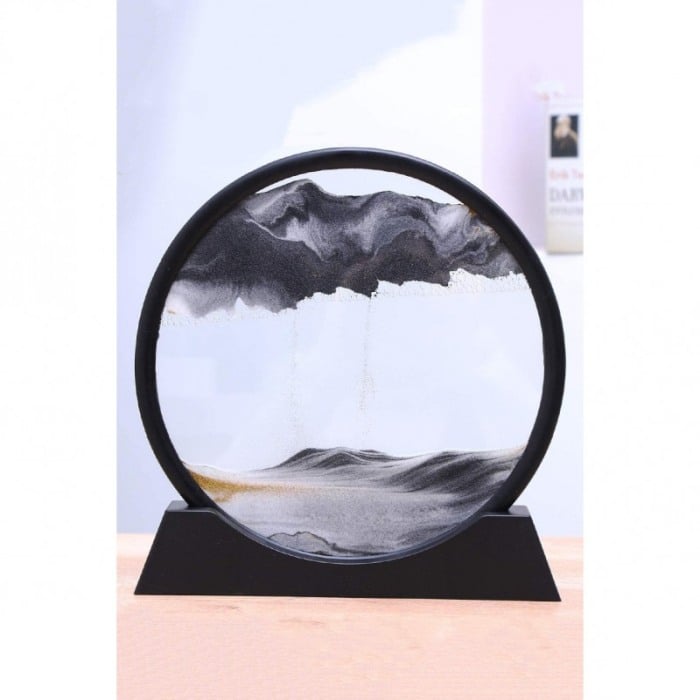 Obiect decorativ pentru birou GreyScene Sand, tip tablou cu nisip miscator, 3D, clepsidra, antistres, 17 cm, gri/negru [2]