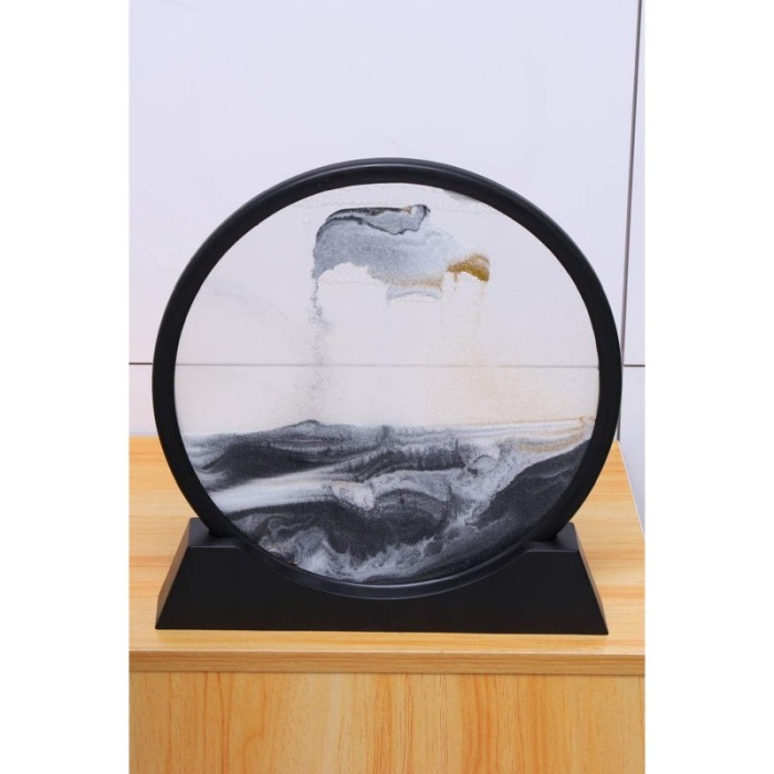 Obiect decorativ pentru birou GreyScene Sand, tip tablou cu nisip miscator, 3D, clepsidra, antistres, 25 cm, gri/negru [5]