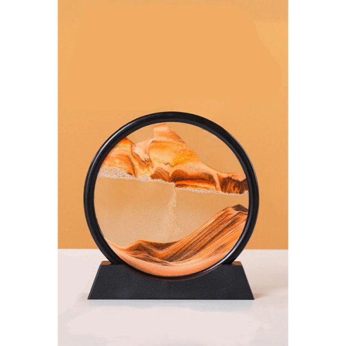 Obiect decorativ pentru birou OrangeScene Sand, tip tablou cu nisip miscator, 3D, clepsidra, antistres, 17 cm, portocaliu/negru [4]
