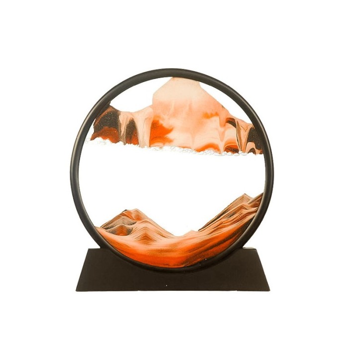 Obiect decorativ pentru birou OrangeScene Sand, tip tablou cu nisip miscator, 3D, clepsidra, antistres, 17 cm, portocaliu/negru [5]